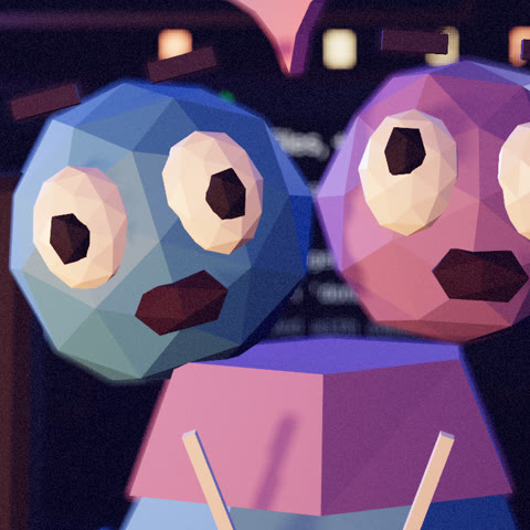 Gemini, a blue and purple creature with two heads